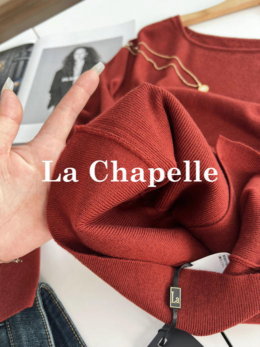 会员福利【斜肩羊毛衫】拉夏贝尔/La Chapelle小众设计感通勤毛衣~斜领/一字领收腰针织衫 商品图6