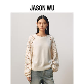 【JASON WU】(多色)秋季新款花朵镂空绵羊毛拼接宽松花卉设计上衣针织衫女