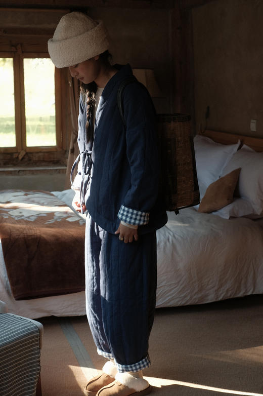 禅定 | “温室”超柔套装 - 棉麻/纯羊毛绗棉内胆｜蓝格子纯棉内衬 商品图0