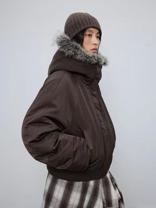 半圆/D51111126/拼接羊毛领宽松短款羽绒服 商品图3