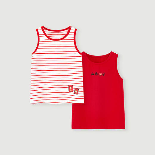 【新年红款】迷你巴拉儿童背心男童宝宝条纹打底衣透气柔软2件 商品图2