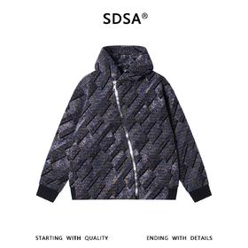 SDSA男士秋冬新款痞帅男装时尚绒毛撞色斜拉链连帽卫衣外套百搭
