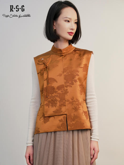 郭培成衣RSG2025秋冬新款新中式斜襟玫瑰花盘扣马甲 商品图0