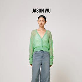 (羊驼毛)【JASON WU】(多色)25秋冬新款贝壳肌理菱格轻薄V领针织开衫女
