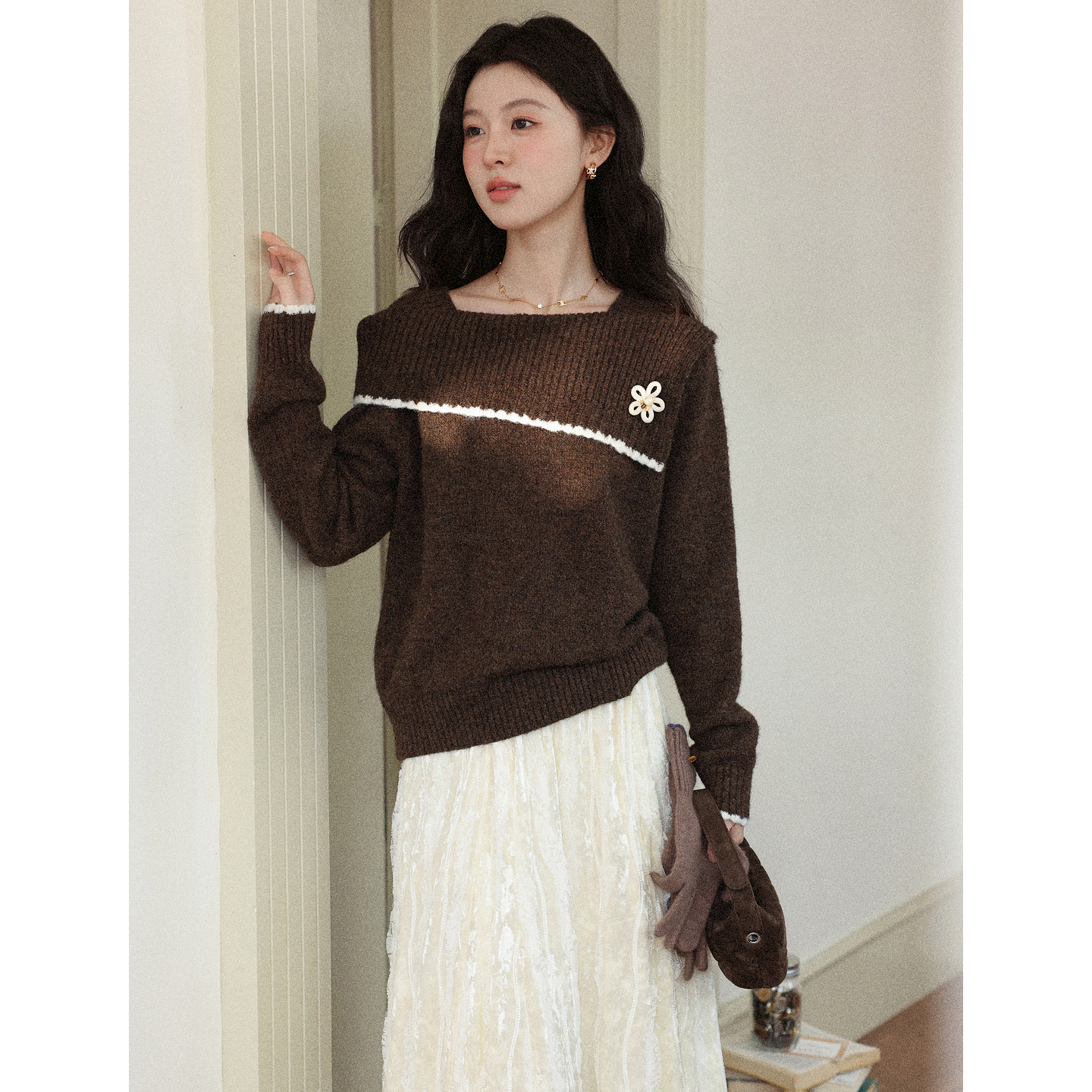 鹿向南【1220/20:00新品前1小时7折限量100件】咖色毛衣