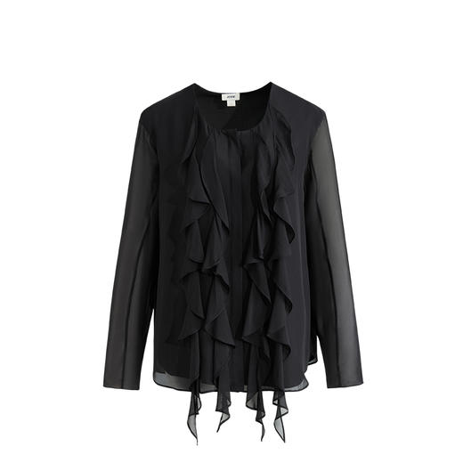 (桑蚕丝)【JASON WU】25年新款真丝纯色气质荷叶边宽松显瘦雪纺衫 商品图3