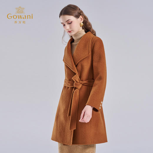 乔万尼2025新品冬软糯收腰大翻领复古橘调中长款羊毛驼绒混纺毛呢大衣ED4A755 商品图2