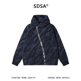 SDSA男士秋冬新款痞帅男装时尚绒毛撞色斜拉链连帽卫衣外套百搭