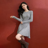 西遇长袖针织连衣裙女秋季新款复古圆领麻花收腰显瘦长裙V0055474/SS051576 商品缩略图2