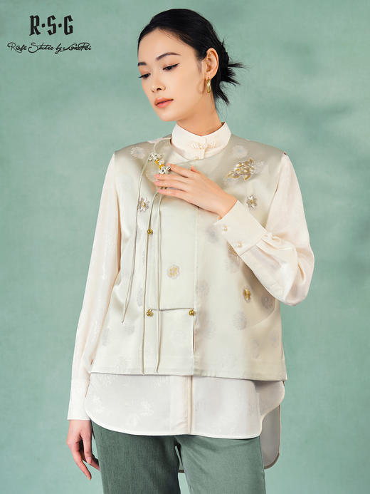郭培成衣RSG2025秋冬新款新中式芙蓉花刺绣斜襟马甲 商品图2