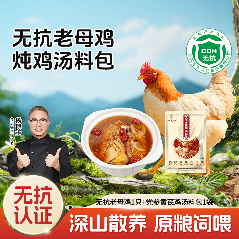 【杨博士 1只无抗老母鸡】深山散养无抗老母鸡土鸡 净重: 1.8斤及以上 毛重3斤以上