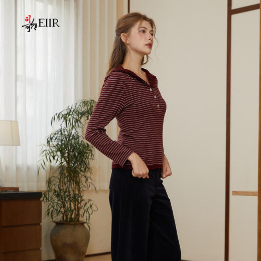 司歌条纹连帽弹力收腰休闲卫衣女秋冬T921284X 商品图1