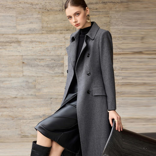 IWY/灰色冬季新款高级感羊毛大衣叠穿式毛呢外套气质通勤收腰风衣WC366 商品图1