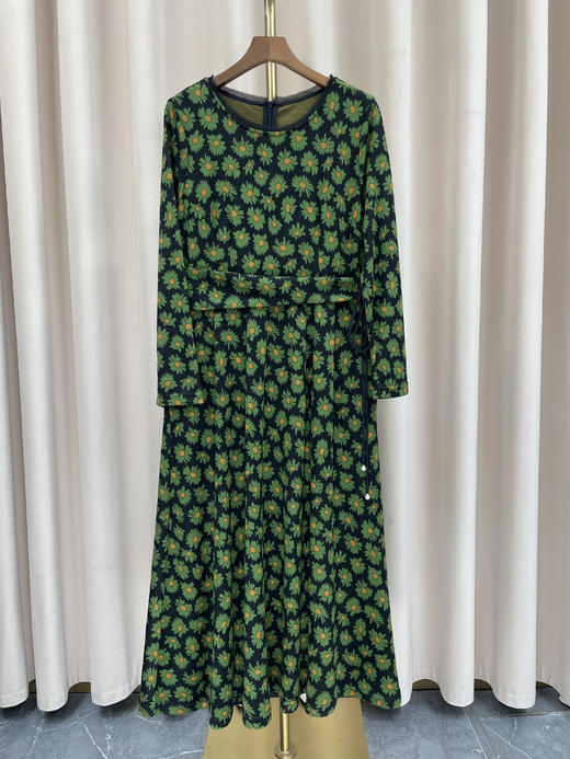 「断码清仓」墨绿碎花法式优雅百搭长袖真丝连衣裙 M码 ZFYY137 商品图0