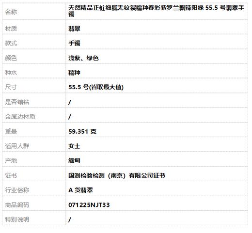 【天然正品】A货翡翠天然精品正桩细腻无纹裂糯种春彩紫罗兰飘辣阳绿 55.5号翡翠手镯  071225HS33 商品图7