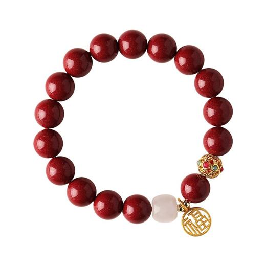 锦年鸿福【朱砂和田玉福牌手串】手感细腻光滑 寓意美好 时尚百搭，小小的手链 承载着满满的祝福 商品图8