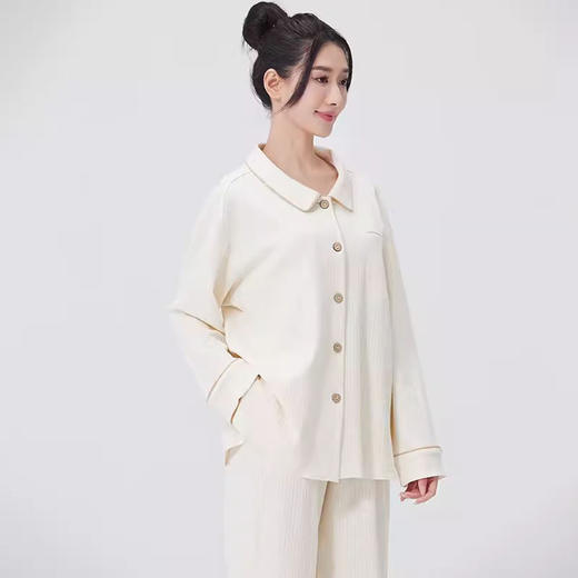 【女士长袖家居服/暖睡衣】100%棉素道有机彩棉-女士白色/棕色纯棉家居服套装（基地直发-申通包邮），来自敦煌，品牌：素道【合作生产，公平贸易】 商品图2