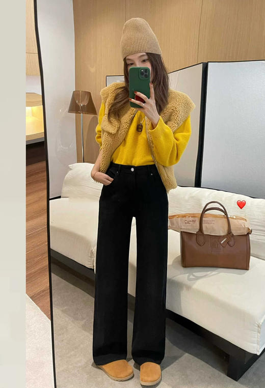 爆款3-5天发货！cosAcosB冬季加绒加厚高腰显瘦直筒阔腿裤68893 商品图3