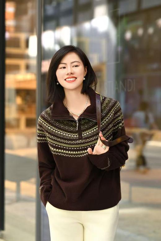 【现货】专柜 800 + 品质费尔岛经典花纹针织衫 可翻立领半拉链 软糯保暖 商品图0