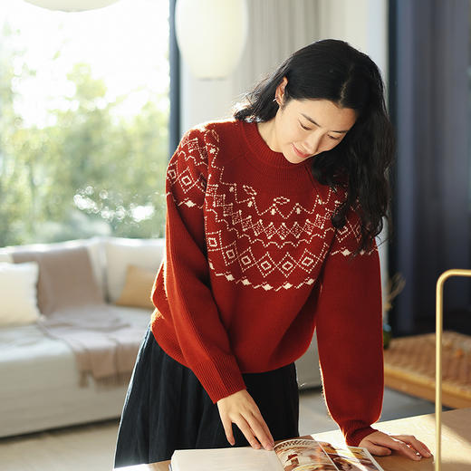 特绽放828朵/费尔岛毛衫复古文艺撞色套头毛针织衫设计感内搭毛衣 商品图3