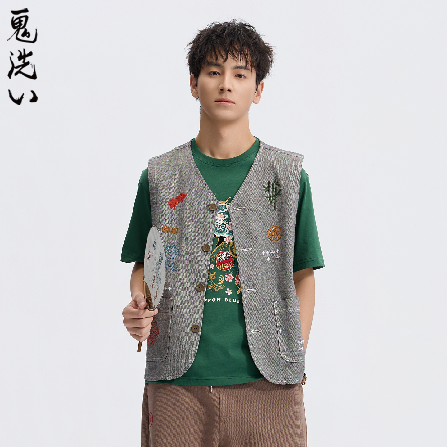 ONIARAI/鬼洗26春季新品棒系列仿手工刺绣双面牛仔马甲男 N340249