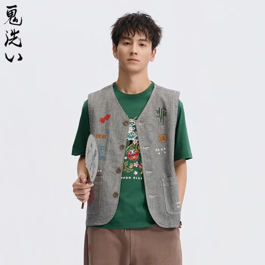ONIARAI/鬼洗26春季新品棒系列仿手工刺绣双面牛仔马甲男 N340249 商品图0