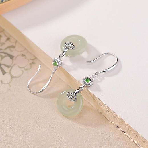 【如意之云】S925纯银天然和田玉碧玉如意祥云平安扣耳饰【CW-EG02417】 商品图2