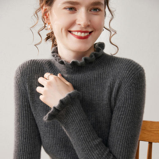 「高货yt」全新升级【铂金会员468/天猫629/差价161】(13413)洛诗琳气质花边半高领羊绒衫2025秋冬修身显瘦针织毛衣女 商品图4