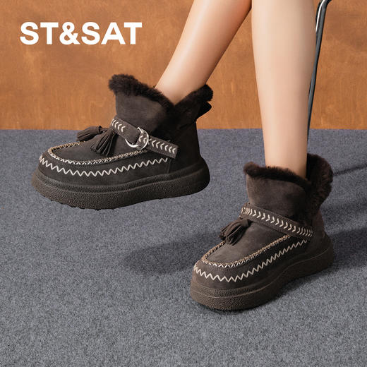 星期六复古风流苏厚底防寒雪地靴SSD411A559 商品图5