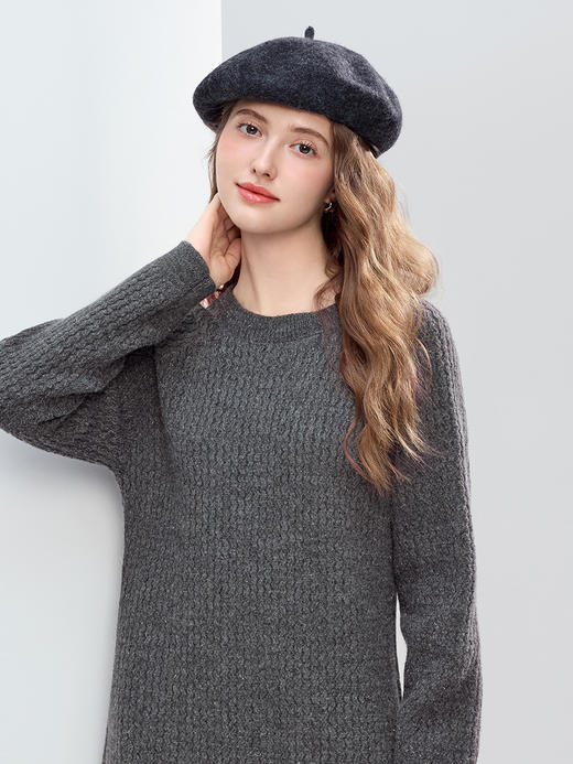 【百图lulu定制】【蕾丝连衣裙】 设计感蕾丝拼接毛衣连衣裙女2025年冬季新款显瘦直筒裙 商品图12