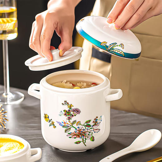 【莺啼花开炖盅】中式陶瓷双耳隔水炖盅家用一人份蒸鸡蛋羹碗炖汤小号瓦罐燕窝盅 商品图2