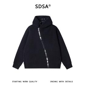 SDSA男士秋冬新款痞帅男装潮牌撞色竖纹设计斜拉链连帽卫衣外套
