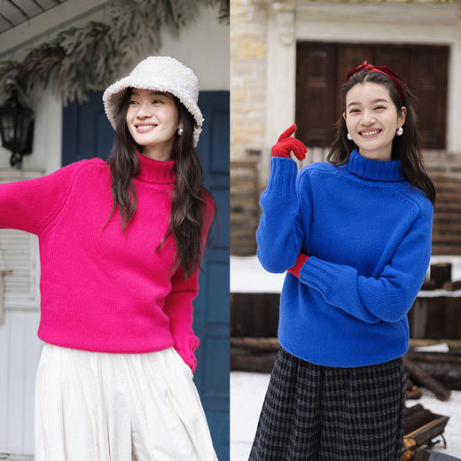特绽放827朵/纯羊毛衫女多色高领套头毛针织衫宽松毛衣内搭冬新款 商品图0