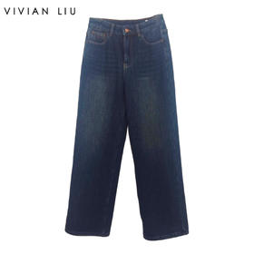 VIVIAN LIU薇薇安刘C2555005秋女装新款厚直筒羽毛牛仔长裤