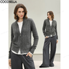 COCOBELLA时尚双拉链灰色针织衫秋冬保暖连帽外套毛衣MZ3266 商品缩略图0