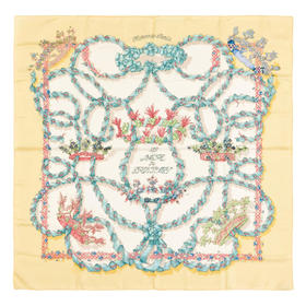 【已售】独角鹿西洋古董1986年法国爱马仕出品Henri d’Origny设计《春之祭》主题丝绸方巾