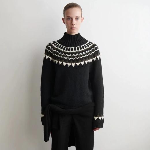 D121627北欧风费尔岛提花高领插肩袖宽松加厚针织毛衣女 商品图3