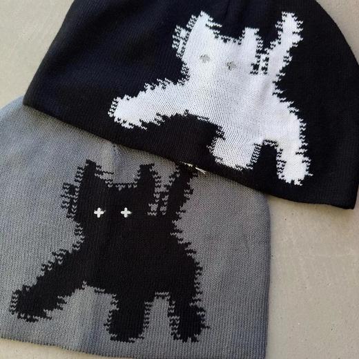 D121622韩国秋冬提花3M反光电眼小猫针织毛线帽子保暖冷帽男女同款 商品图5