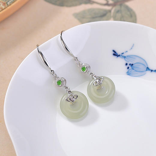 【如意之云】S925纯银天然和田玉碧玉如意祥云平安扣耳饰【CW-EG02417】 商品图1
