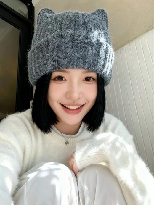D121637冬日出片神器显脸小超可爱猫耳朵毛线帽子 商品图2