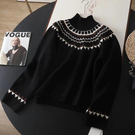 D121627北欧风费尔岛提花高领插肩袖宽松加厚针织毛衣女 商品图10