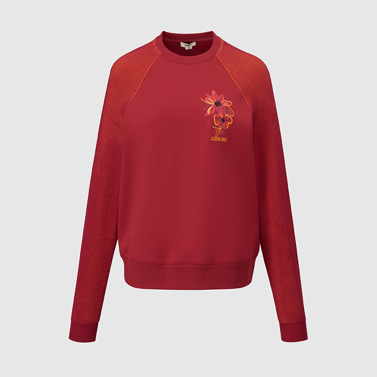 【JASON WU】秋季新款新中式刺绣花卉宽松通勤羊毛上衣卫衣女