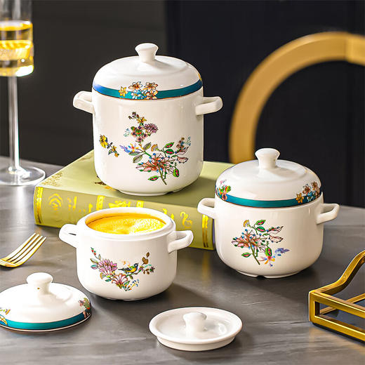 【莺啼花开炖盅】中式陶瓷双耳隔水炖盅家用一人份蒸鸡蛋羹碗炖汤小号瓦罐燕窝盅 商品图0