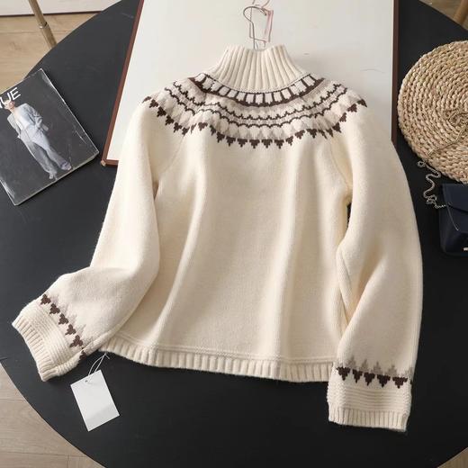 D121627北欧风费尔岛提花高领插肩袖宽松加厚针织毛衣女 商品图14