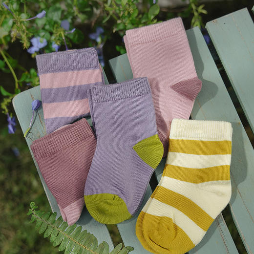 【5双装】迷你巴拉儿童袜子男女童宝宝条纹中筒袜柔软棉弹萌趣 商品图2