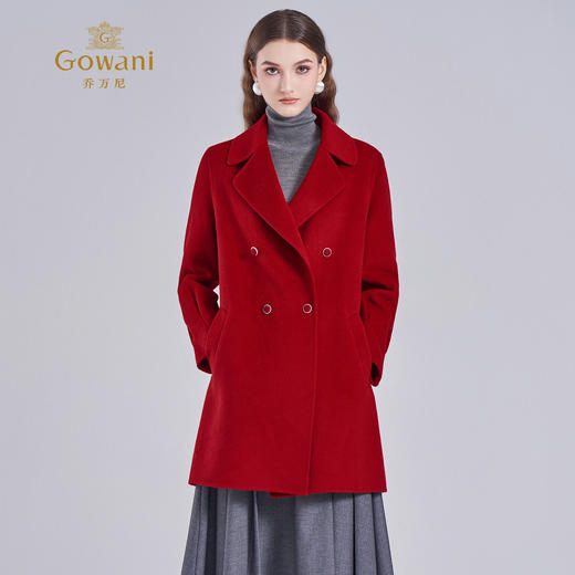 乔万尼2025冬羊毛羊绒真丝混纺自带气场H型翻领羊毛大衣ED4A762 商品图3