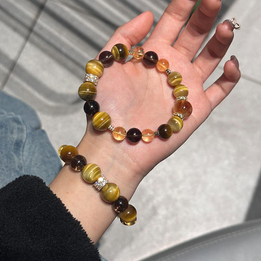金霸大综合天然石招财金虎眼石黄塔晶设计水晶手串礼物 商品图3