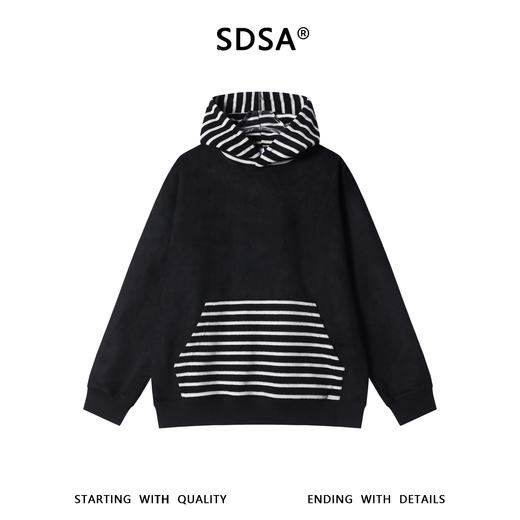 SDSA男士秋冬新款痞帅男装时尚拼接撞色条纹连帽卫衣百搭宽松上衣 商品图0