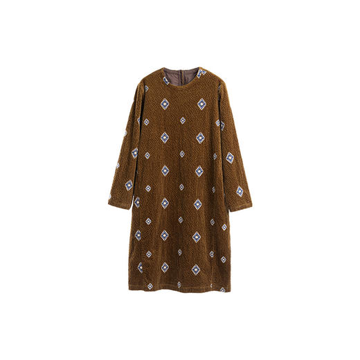 绽放855朵/绣花灯连衣裙·棉灯芯绒几何刺绣藏肉显瘦裙子女中长款 商品图4