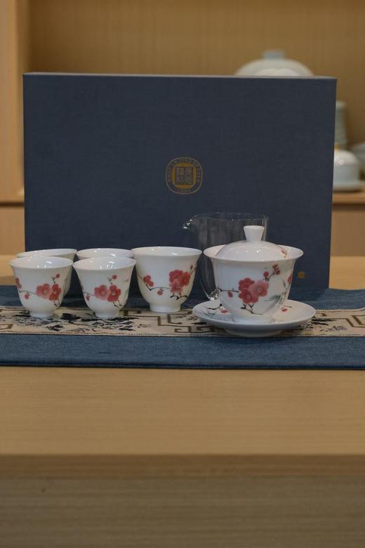 【景德镇茶具】高岭土玉泥 翠竹红梅盖碗茶具  七件套套装  送礼自用都适合 商品图3